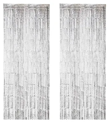 Productafbeelding van Lametta gordijn - 2 stuks, iriserend en glanzend - achtergrond voor decoratie - 200 cm lang