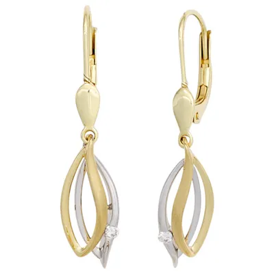 Produktbild von Boutons Ohrringe Diamanten Brillant 585 Gold Gelbgold Weißgold spitzoval Damen