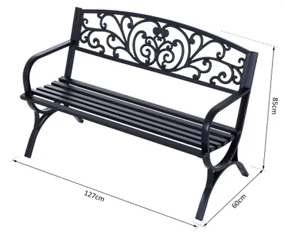 Produktbild von Gartenbank Metall Sitzbank, 2-Sitzer, Schwarz, 127X60X85 Cm