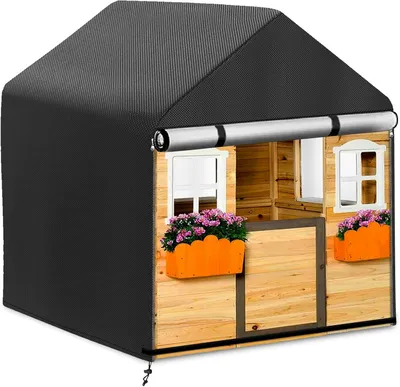Produktbild von Spielhaus Abdeckung 134 x 131 x 135 cm, 420D Oxford, schwarz, wasserdicht, mit Kordelzug, für Garten