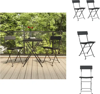 Produktbild von vidaXL Bistrostühle 2 Stk. Klappbar Schwarz Poly Rattan und Stahl -  Gartenstühle