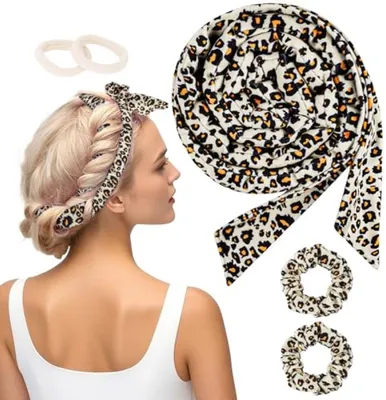 Productafbeelding van PromoHome® 5 warmtevrije krultangen met luipaardprint - Zachte, fluwelen overnight krultangen voor lang haar - Krullen zonder hitte