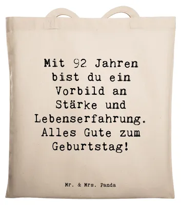 Produktbild von Mr. & Mrs. Panda Tote Bag Spruch 92. Geburtstag Wunder - Transparent - Geschenk, Tragetasche, Tasche, Leben feiern, personalisierte Geschenke, 92 Jahre, Laptoptasche
