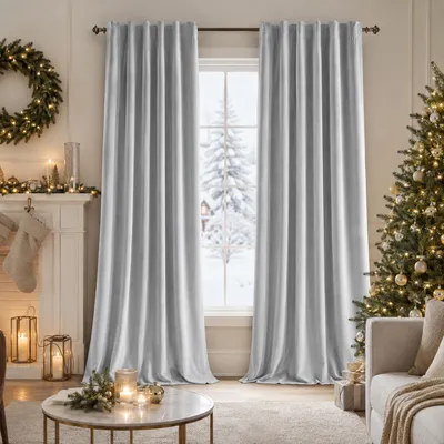 Zdjęcie produktu dla Zestaw 2 zasłon z weluru, 132 x 274 cm, białe, zasłony zaciemniające, wielofunkcyjna taśma do salonu i sypialni
