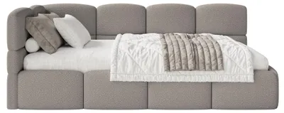 Produktbild von Selsey Cloudy – Jugendbett 90x200 cm, linksseitig mit Bouclé-Bezug, Grau