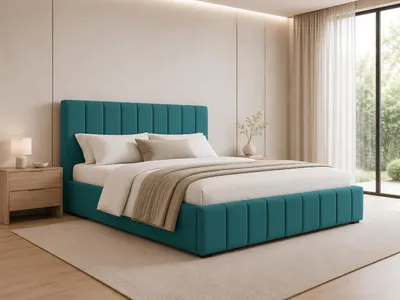 Produktbild von MOEBLO Polsterbett Bett 01 – Doppelbett mit Kopfstütze, Rahmenbettgestell, Bettkasten, Lattenrost und gepolstertem Kopfteil - 160x200 - Peacook (TRINITY 29)