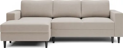 A beige sectional sofa with a chaise lounge on a white background.