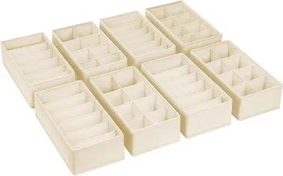 Produktbild von Famanu Lade Organizer Set 8 Stück Beige - Faltbarer Stoff Organizer für Babybekleidung, Krawatten und Kindersocken