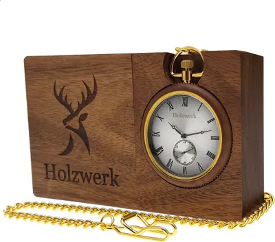 Produktbild von Holzwerk HANNOVER 2 in 1 Taschen & Tisch Holz Uhr, Taschenuhr braun, silber gold