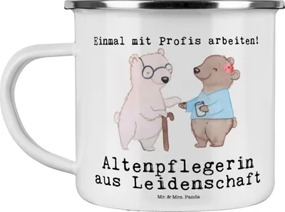 Produktbild von Mr. & Mrs. Panda Teetasse Altenpflegerin Leidenschaft - Weiß - Geschenk, Emaille Tasse, Spruch, becher, Teebecher, Haferl, Lustig, Beruf, Pott, Pflegerin, Danke, Witzig
