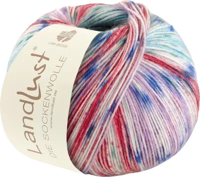 Produktbild von Lana Grossa - Landlust die Sockenwolle 0515 ecru beere minttürkis türkis flieder jeansblau gestreift