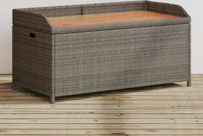 Image de 2025 Banc moderne avec rangement Gris 100x50x52 cm Poly rotin Acacia - Bancs de jardin,Design 7423052 1parcel