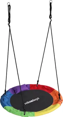 Immagine prodotto di Altalena a nido Relaxdays, altalena sospesa rotonda, cuscini e maniglie, per bambini, regolabile, per esterni, Ø: 100 cm, fino a 100 kg, colorata