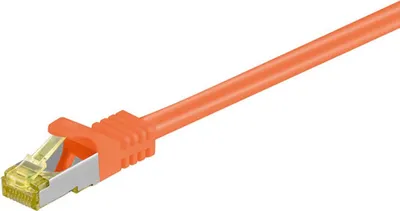 Produktbild von Goobay 91579 Propojovací kabel RJ45 CAT 6A S/FTP (PiMF), 500 MHz se surovým kabelem CAT 7, oranžový, 0,5 m - bezhalogenový, měděný, zástrčka RJ45 (CAT 6A)