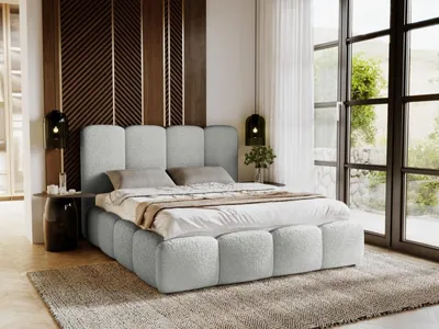 Obrázek produktu pro GRAINGOLD Čalouněná postel 180x200 Galli - Lamelový rošt, čelo, sametová látka - Manželská postel s podnožkou - Moderní postel do ložnice - Světle šedá - Anthology 15