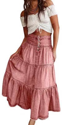 Productafbeelding van Dames Denim Maxi Rok met Hoge Taille