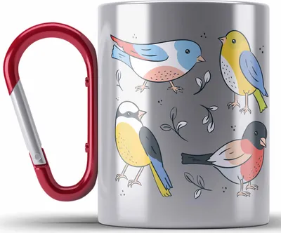 Produktbild von Trendation - Arten von Vögeln Spatzen Vogel Edelstahl Tasse Karabiner Geschenk Grafik Geschenkdiee für Vogel-Liebhaber (Rot)