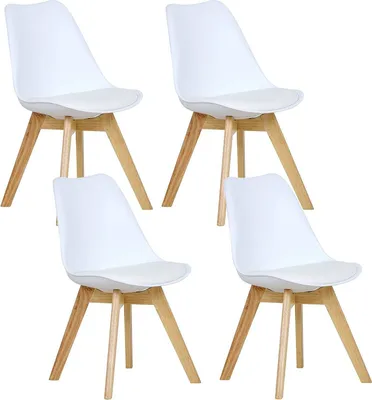 Produktbild von WOLTU Esszimmerstuhl Massivholz weiß Skandinavischer Stil 4er Set bodenschonend ohne Armlehnen bis 120 kg
