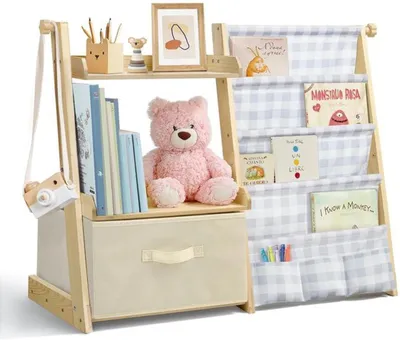 Produktbild von Azomor® Kinderbuchregal mit vier Ebenen und Aufbewahrungsbox für Spielzeug und Bücher
