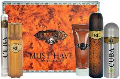 Zdjęcie produktu dla Cuba - zestaw upominkowy Cuba Must Have Gold EDT 100 ml, EDT 35 ml, żel po goleniu 100 ml, żel pod prysznic 200 ml i deospray 200 ml