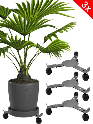 Produktbild von 3x Pflanzenroller ausziehbar Ø 25-37 cm | Pflanzenwagen für Innen & Außenbereich mit Softrollen | Blumenroller aus Metall | Blumentopfhalter | Tragkraft 50Kg