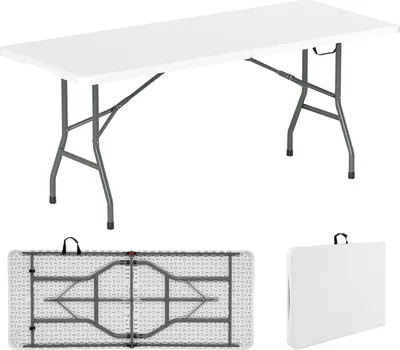 Produktbild von COSTWAY Gartentisch 180x74cm, Campingtisch klappbar, Klapptisch mit HDPE-Tischplatte & Tragegriff, Balkontisch für 6-8 Personen, Weiß