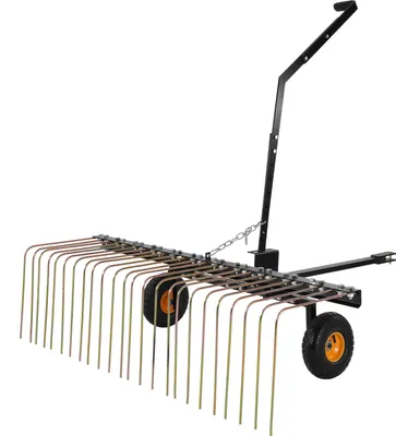 Obrázek produktu pro SucceBuy 60palcový tažený vertikutátor, hrábě na trávu s 24 ocelovými hroty pro terénní vozidla nebo sekačky na trávu, sběr trávy a listí, nastavitelná zvedací rukojeť, robustní ocelová konstrukce