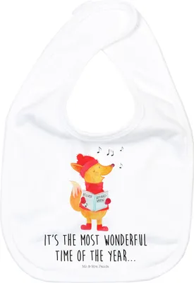 Produktbild von Mr. & Mrs. Panda Schlabberlatz Fuchs Sänger - Weiß - Geschenk, Lätzchen Für Babys, Sabber, Weihnachten, Winter, Babylätzchen, Sabberlätzchen, Singen, Weihnachtslieder