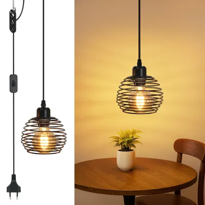 Immagine prodotto di ZMH lampada a sospensione vintage a 1 fiamma: lampada a sospensione industriale nera con spina e interruttore lampada a sospensione presa E27 con cavo da 4,5 m lampada retrò a sospensione per camera da letto soggiorno cucina