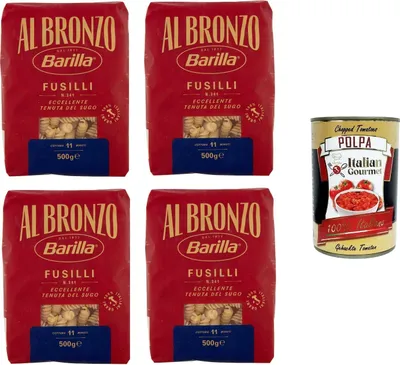 Produktbild von Al Bronzo Pasta Fusilli Bronze Gezogene Pasta Rohe Verarbeitungsmethode 4x 500gr + Italian Gourmet polpa 400g