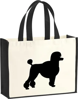 Produktbild von Huuraa Jutetasche Pudel Silhouette 21 Liter Black Jute und Baumwolle Einkaufstasche Geschenkidee