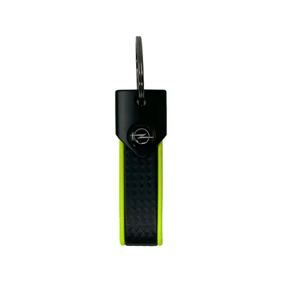 Image de Porte-clés pour Opel, fermoir à anneau, 90 x 20 mm, jaune fluo, logo noir