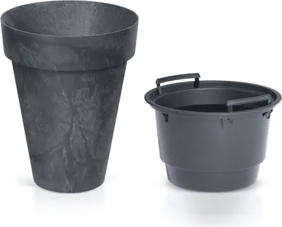 Produktbild von Cube Slim Beton Effect Blumentopf 2 in 1 inkl. Pflanztopf für Innen- und Außenbereich Pflanzkübel UV-beständig Rund Kunststoff Ø 355mm Anthrazit