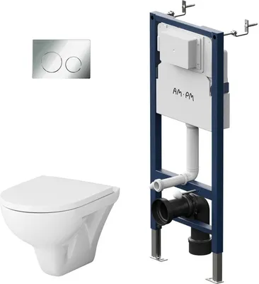 Produktbild von AM.PM Wand-WC spülrandlos Set mit Vorwandelement Komplettset Unterputz Spülkasten FlashClean Tiefspül Unterputzspülkasten Set Schüssel Drückerplatte
