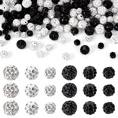 Strass-Tonperlen 120 Stück, 8-12 mm, Schwarz-Weiß, rund