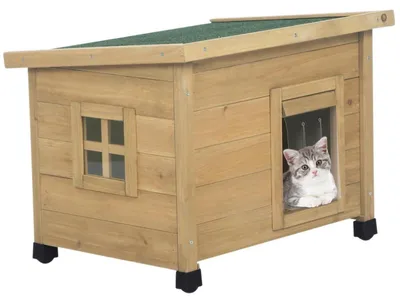 Produktbild von Holz-Katzenhaus Außenbereich mit Asphaltdach 57,3x45x42,5 cm Naturholz