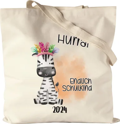 Produktbild von Endlich Schulkind 2024 Zebra Jutebeutel Süßes Eichhörnchen Einschulung Geschenk Schulanfang Schuleinführung