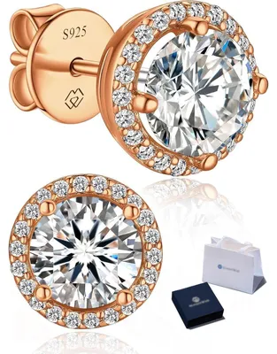 Productafbeelding van Oorbellen met moissanit, verguld met 585 goud, 0,7 karaat, rosékleur, zilver 925, hypoallergeen, damesgeschenk, 5 mm