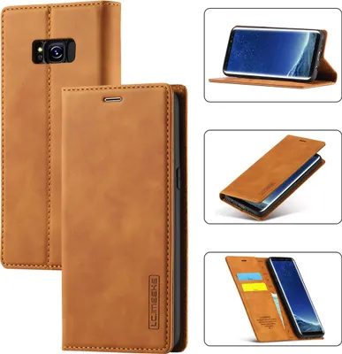 Obrázek produktu pro Galaxy S8 Kožené pouzdro s funkcí stojánku a držákem karet, peněženkový design pouzdro pro Samsung Galaxy S8 Hnědý