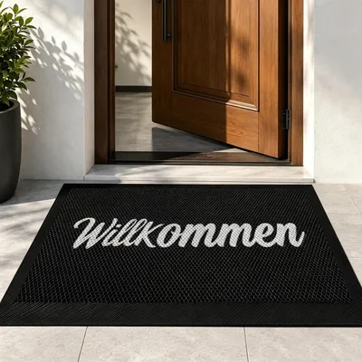 Zdjęcie produktu dla Mata wejściowa zewnętrzna, 50x80 cm, czarna, antypoślizgowa, zatrzymująca brud, odporna na warunki atmosferyczne