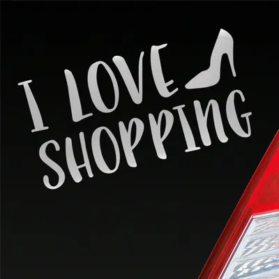 Produktbild von Auto Aufkleber I Love Shopping Pumps Schuhe 19x10 cm Silber Sticker Heckscheibenaufkleber