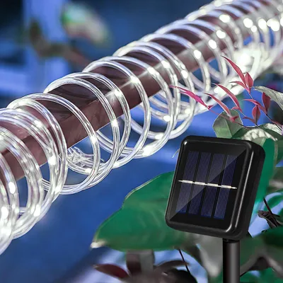 Productafbeelding van Eikuavons Solar LED-lichtketting, geschikt voor buiten, tuin, balkon, terras, met zonnepaneel en grondpen, 30 meter, koelwit