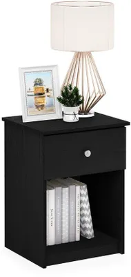 Immagine prodotto di Uniqoos® Comodino nero e noce – elegante comodino realizzato in legno composito di alta qualità, dotato di un ampio cassetto per l'organizzazione degli oggetti nella camera da letto