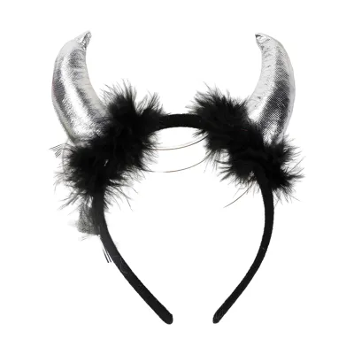 Produktbild von Teufelshorn-Dekor-Stirnband aus Plüsch, handgefertigt, leicht, elastisch, Design, Haarreif, Cosplay-Partys, Halloween-Accessoires F