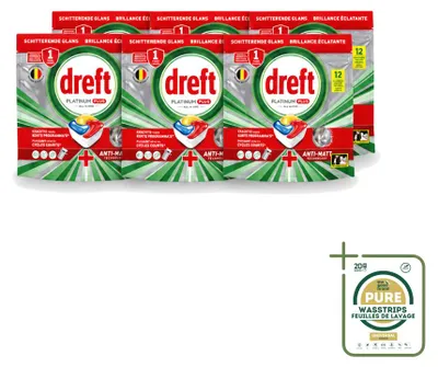 Produktbild von 6 x Dreft Platinum Plus All-in-One Geschirrspültabs Lemon - 186 g - Vorratspackung - 6 Stücke