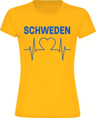 Produktbild von multifanshop Damen T-Shirt - Schweden - Herzschlag, gelb, Größe S