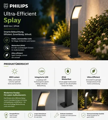 Produktbild von Philips Splay Wandleuchten, 4,3 W, Anthrazit, Aluminium, I, Modern, Garage, Garten, Terrasse, Wasserfest, Beständig gegen Rost, Staubresistent, Wasserdicht