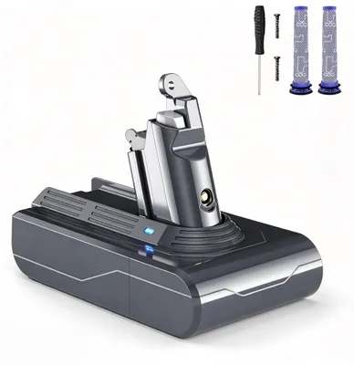 Produktbild von 4500mAh Akku Ersatz für Dyson V6, kompatibel mit DC58 DC59 DC61 DC62 DC72 DC74 SV03 SV06 SV09, mit 2 waschbaren Filtern