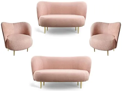 Image de Casa Padrino Luxe Salon Set Rose / Or - 2 Canapés de Luxe avec Dossier Courbé & 2 Fauteuils de Luxe avec Dossier Courbé - Meubles de Luxe - Meubles de Salon - Meubles de Luxe