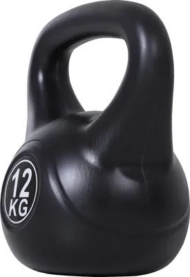 Produktbild von 12 kg schwere, sandgefüllte Kettlebell, schwarz, Kunststoff, für Anfänger geeignet